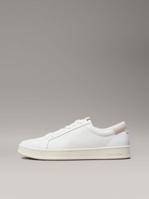 white/feather grey leather trainers for men calvin klein