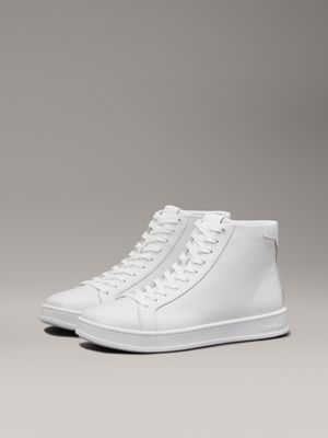 triple white leather high-top trainers for men calvin klein