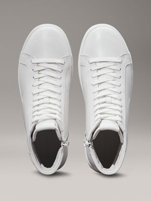 triple white leather high-top trainers for men calvin klein