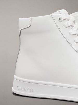 triple white leather high-top trainers for men calvin klein