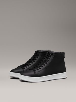 ck black leather high-top trainers for men calvin klein