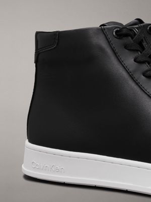 ck black leather high-top trainers for men calvin klein