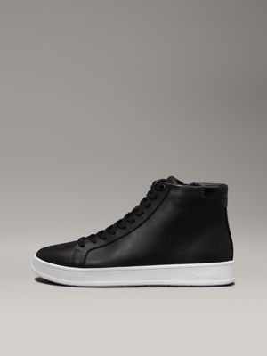 ck black leather high-top trainers for men calvin klein