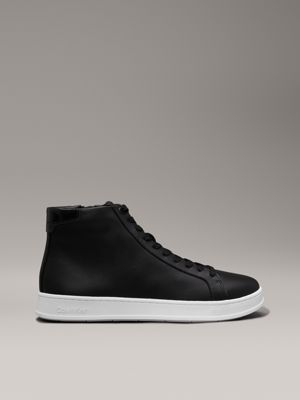 Black leather high top tennis shoes on sale