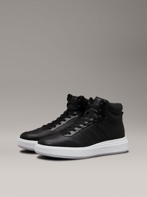 ck black leather high-top trainers for men calvin klein