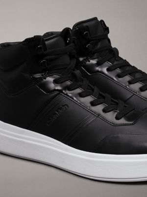 ck black leather high-top trainers for men calvin klein