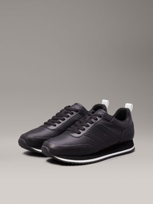 triple black leather trainers for men calvin klein