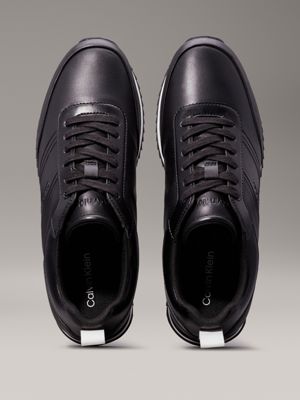 triple black leather trainers for men calvin klein