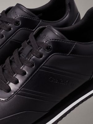 triple black leather trainers for men calvin klein