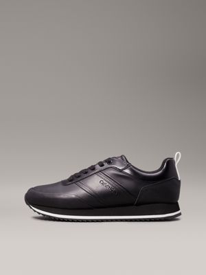 triple black leather trainers for men calvin klein