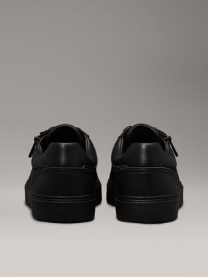 triple black mono leather logo trainers for men calvin klein