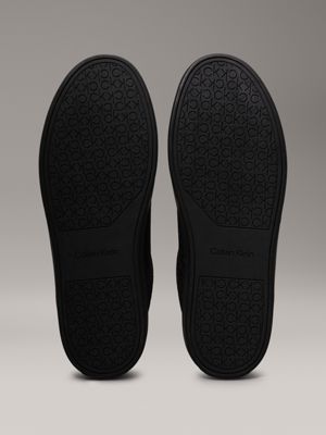 triple black mono leather logo trainers for men calvin klein