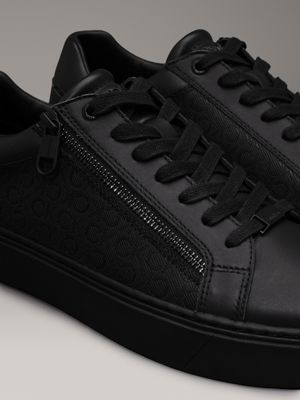 triple black mono leather logo trainers for men calvin klein