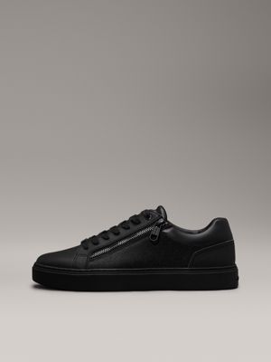 triple black mono leather logo trainers for men calvin klein