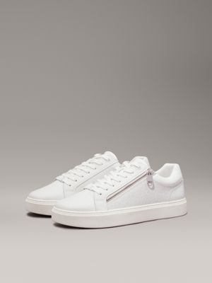 triple white mono leather logo trainers for men calvin klein