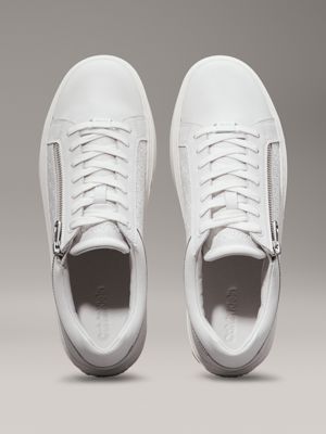 triple white mono leather logo trainers for men calvin klein