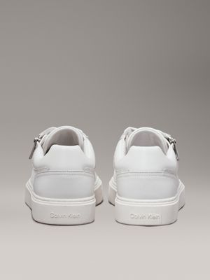 triple white mono leather logo trainers for men calvin klein