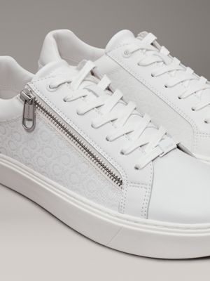 triple white mono leather logo trainers for men calvin klein