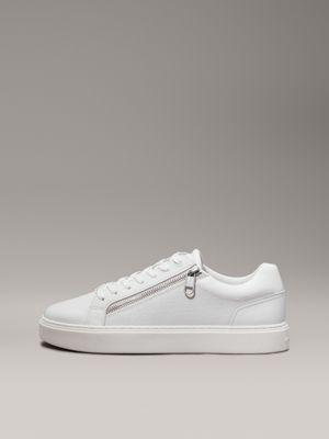 triple white mono leather logo trainers for men calvin klein