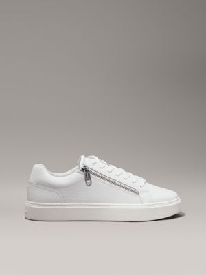 white leather logo trainers for men calvin klein