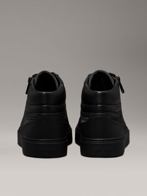 triple black mono leather high-top logo trainers for men calvin klein