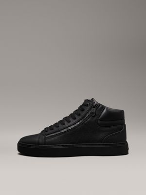 triple black mono leather high-top logo trainers for men calvin klein