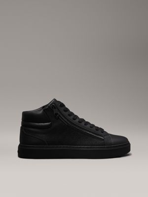 black leather high-top logo trainers for men calvin klein