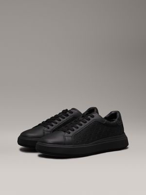 triple black mono logo trainers for men calvin klein