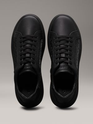 triple black mono logo trainers for men calvin klein