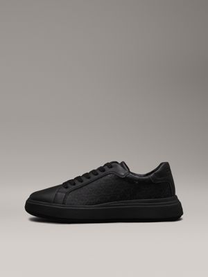 triple black mono logo trainers for men calvin klein