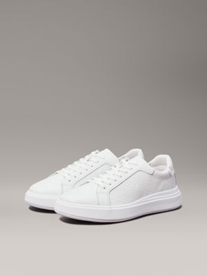 triple white mono logo trainers for men calvin klein