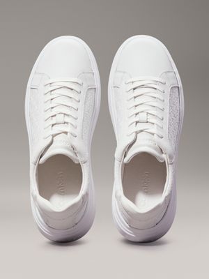 triple white mono logo trainers for men calvin klein