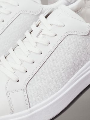 triple white mono logo trainers for men calvin klein