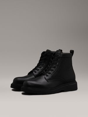 black mono leather logo boots for men calvin klein