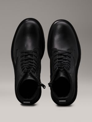 black mono leather logo boots for men calvin klein