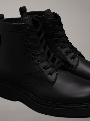 black mono leather logo boots for men calvin klein