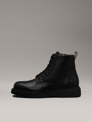 black mono leather logo boots for men calvin klein