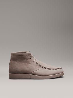 beige leather apron toe boots for men calvin klein