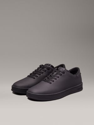 triple black one piece leather trainers for men calvin klein