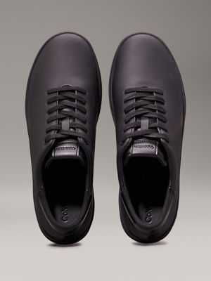 triple black one piece leather trainers for men calvin klein