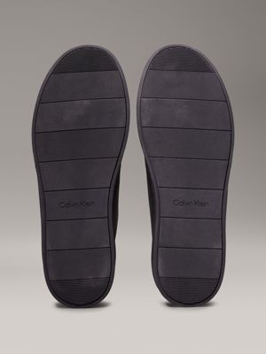 triple black one piece leather trainers for men calvin klein