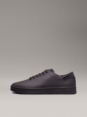 triple black one piece leather trainers for men calvin klein