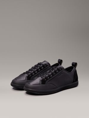 triple black leather trainers for men calvin klein