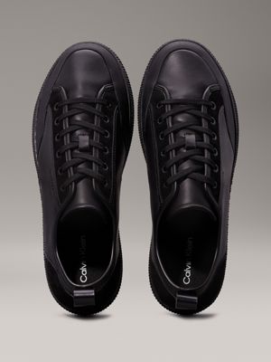 triple black leather trainers for men calvin klein