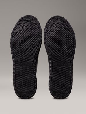 triple black leather trainers for men calvin klein