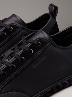 triple black leather trainers for men calvin klein