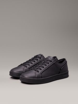 triple black leather trainers for men calvin klein