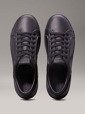 triple black leather trainers for men calvin klein