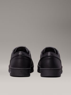 triple black leather trainers for men calvin klein