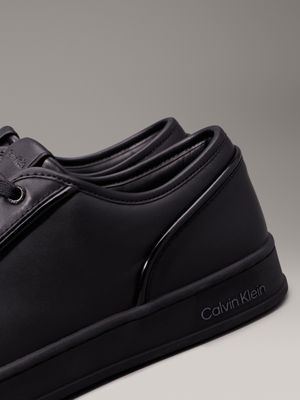 triple black leather trainers for men calvin klein